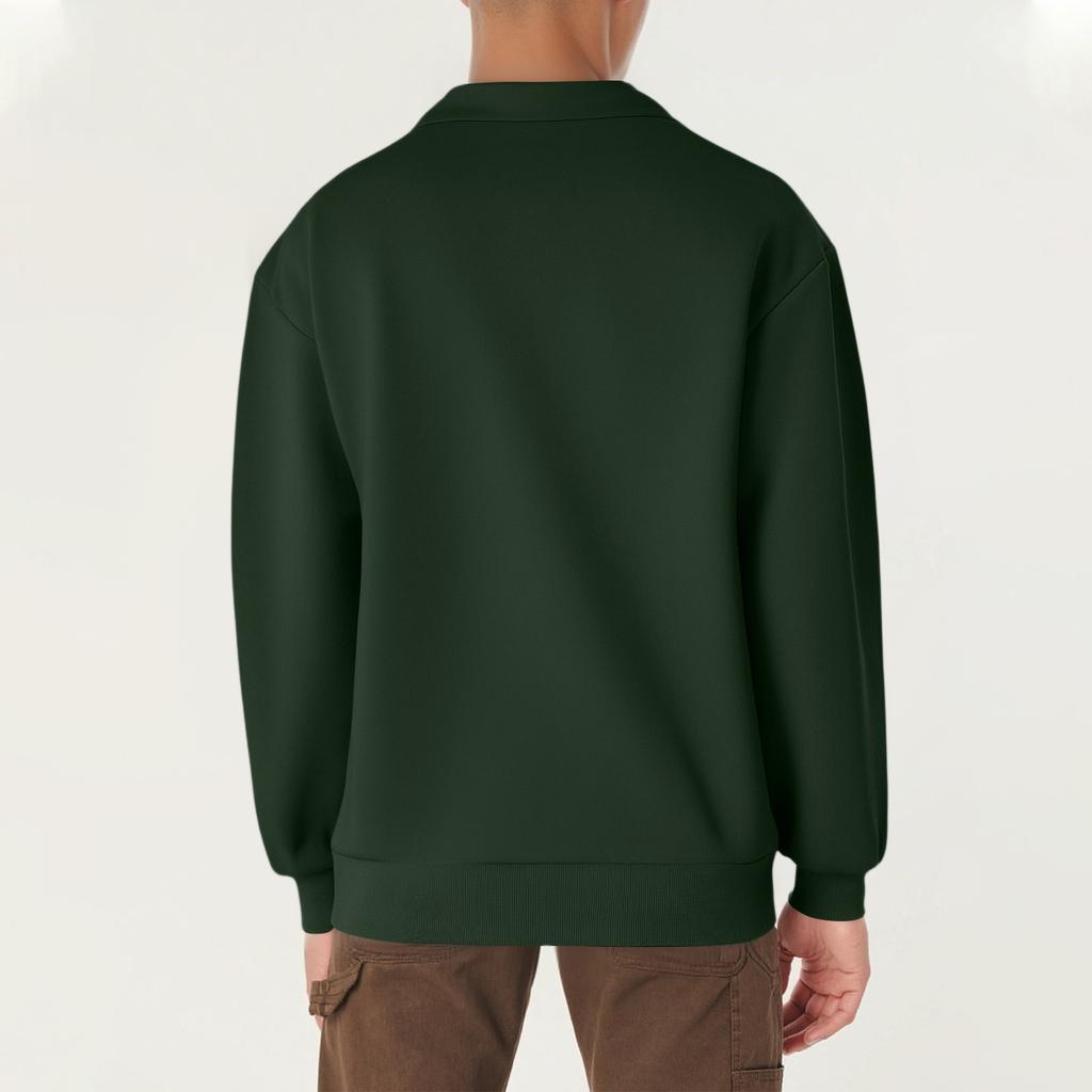 Men's Casual Long-Sleeved Collared Quarter-Zip Sweatshirt