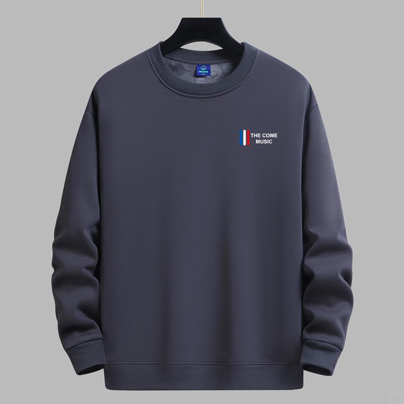 Men's Loose Fit Round Neck Hoodie with Long Sleeves and Velvet Layer, Autumn/Winter Style