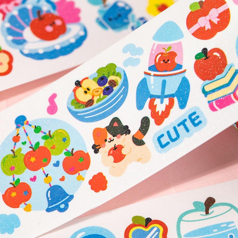 Ins Korean Cute Apple Fairy Tale Decoration Adhesive Tape Handbook DIY Scrapbooking Journal Collage Material Stickers Roll Gift