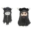 2 PCS Funny Knit Beard Mustache Beanie Hat Winter Fall for Parent-Child Cosplay
