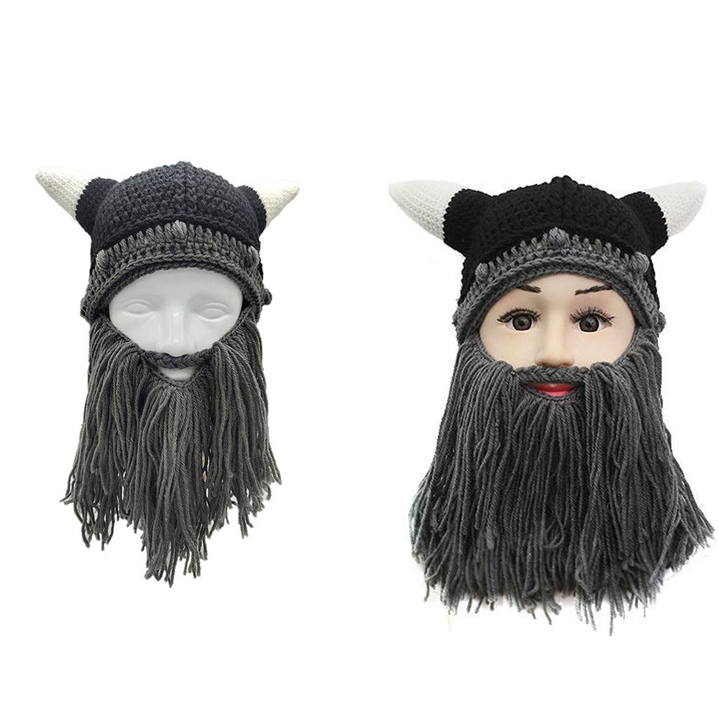 2 PCS Funny Knit Beard Mustache Beanie Hat Winter Fall for Parent-Child Cosplay