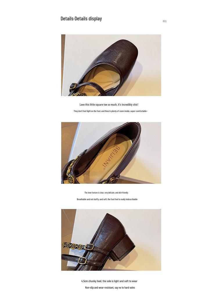 BEIJIANI 5318-6 Retro French Soft Mary Jane Shoes - Women’s Chunky Heel, Square Toe