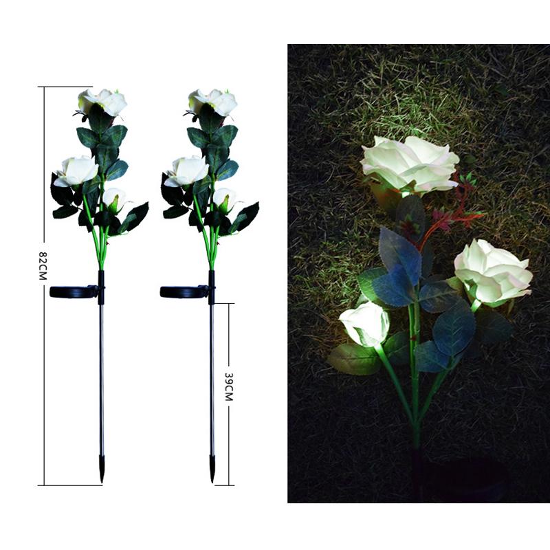 Rose Solar Garden Light Outdoor Waterproof LED Garden Light Simulated Rose Flower Branch Lawn Night Lamp Landscape Home Decor