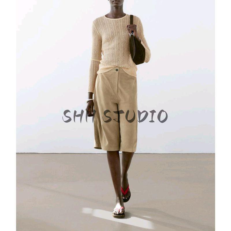 MD Spring/Summer New Arrival Women's Clothing Fashion Style Lazy Lightweight round Neck Cut Out Long Sleeves T-shirt Tops 6815705