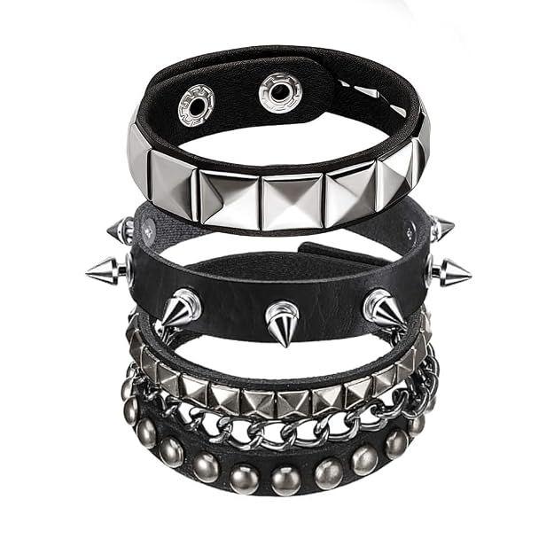 Bracelet for Man Punk Rock Studded Bracelets Black Leather Cuff Bracelet for Men Women