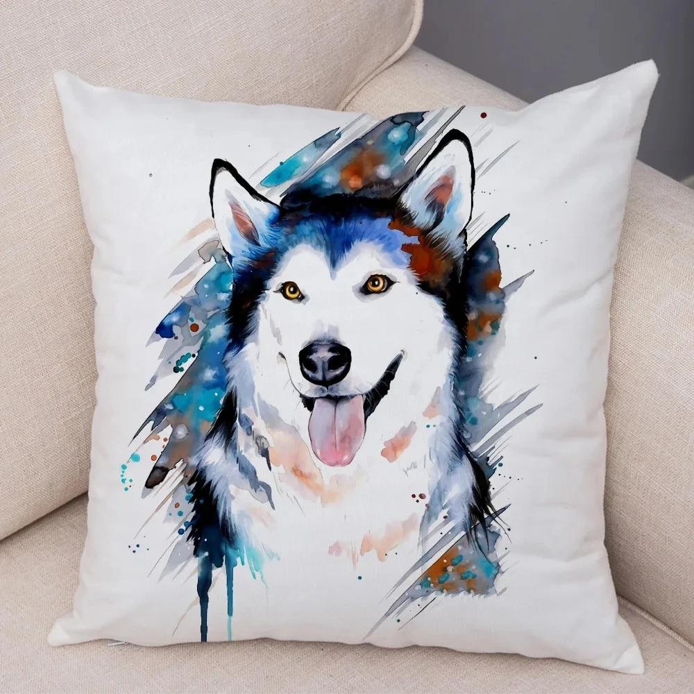Cute Watercolor Pet Dog Pattern Pillowcase Car Ornaments Office Living Room Sofa Home Pillowcase