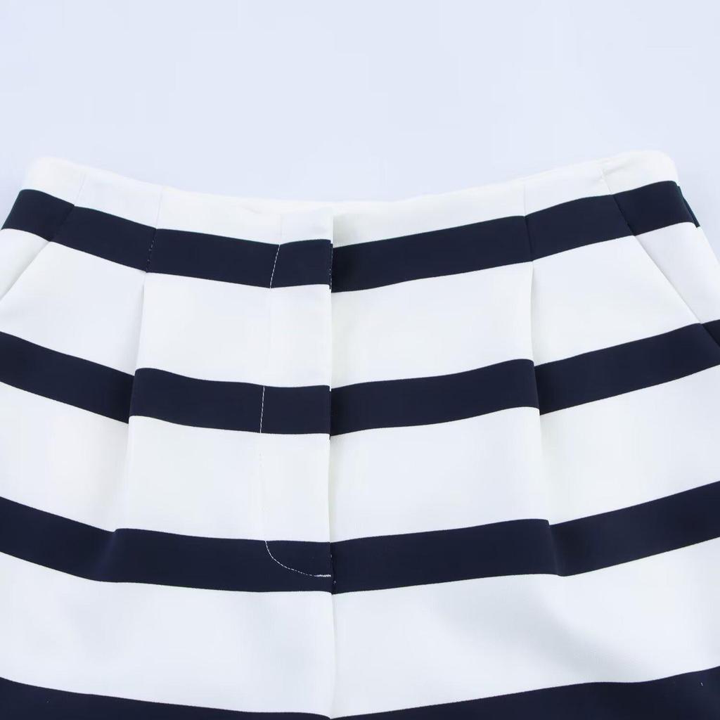 2025 Spring Women's Striped Short Sleeve Top and Casual Shorts - European & American Style