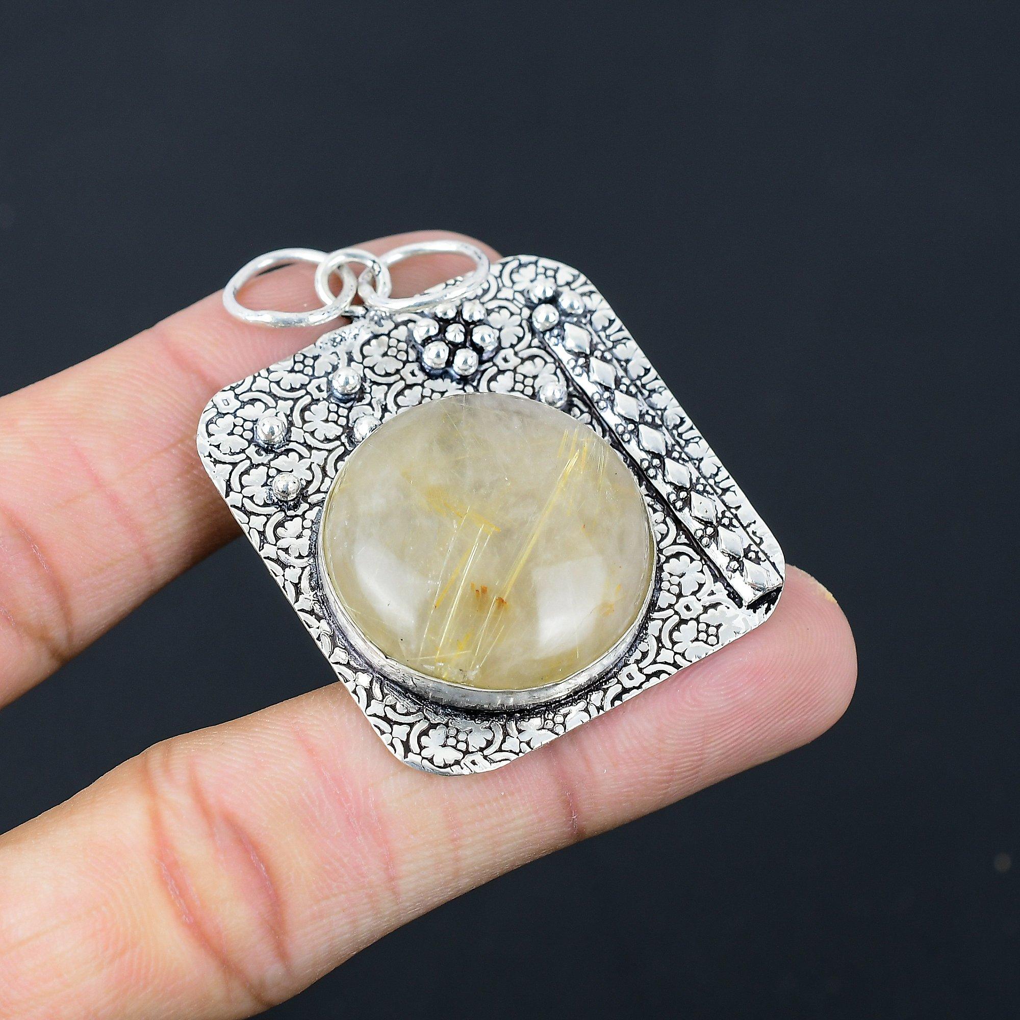 Подарок на годовщину для нее Натуральный золотой рутил Камень-самоцвет Подвеска Серебро 925 пробы