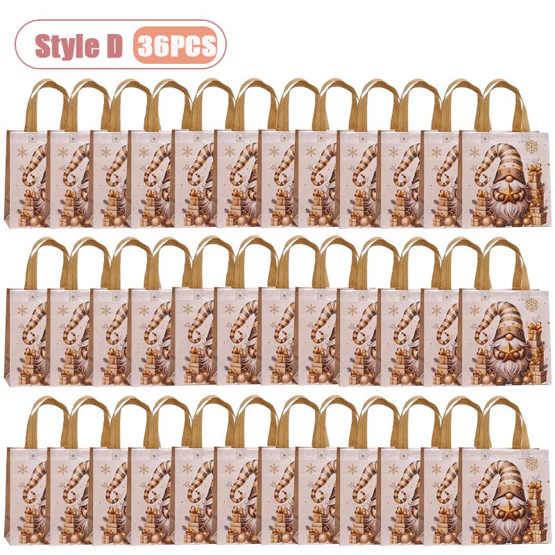 12-36PCS Christmas Tote Bag Gold Waterproof Foldable Large Capacity Shopping Bag Reusable Holiday Gift Bag for Party Supplies