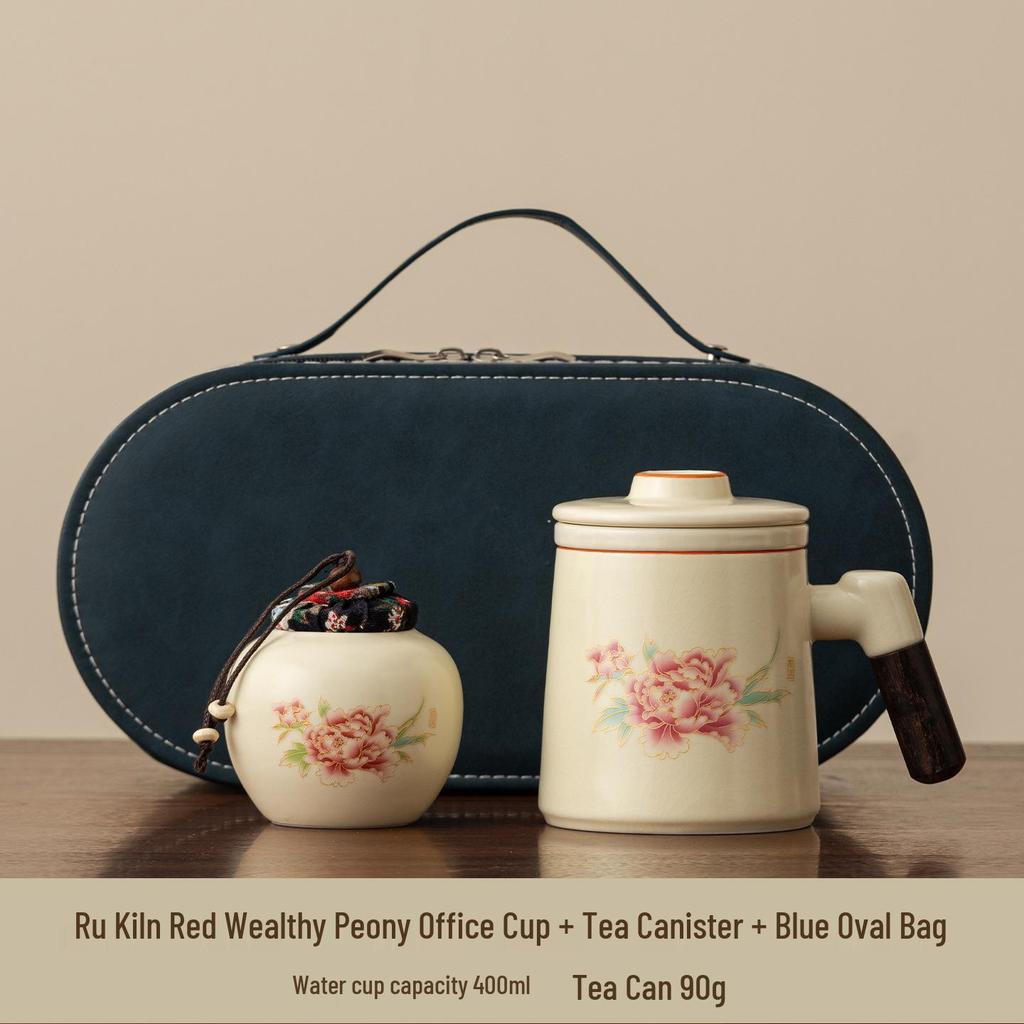 Ru Kiln Ceramic Tea Mug with Lid & Filter - Women's Personal Office Water Cup