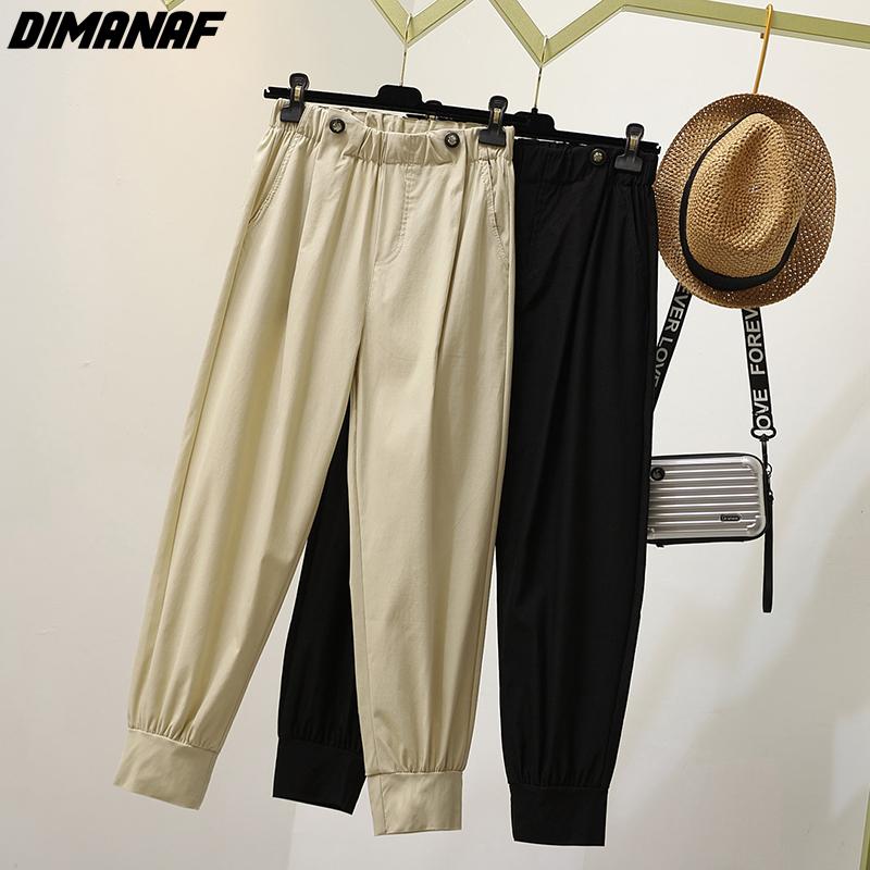

DIMANAF Большие размеры 2022, новые осенние шаровары на эластичных пуговицах, женские брюки, винтажные однотонные свободные длинные брюки