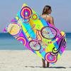 Retro-Fahrradmuster Strandtuch mit Happy Summer Aufdruck, Weiches Saugfähiges Mikrofaser-Polyester-Handtuch für Strand Pool Badezimmer Cam