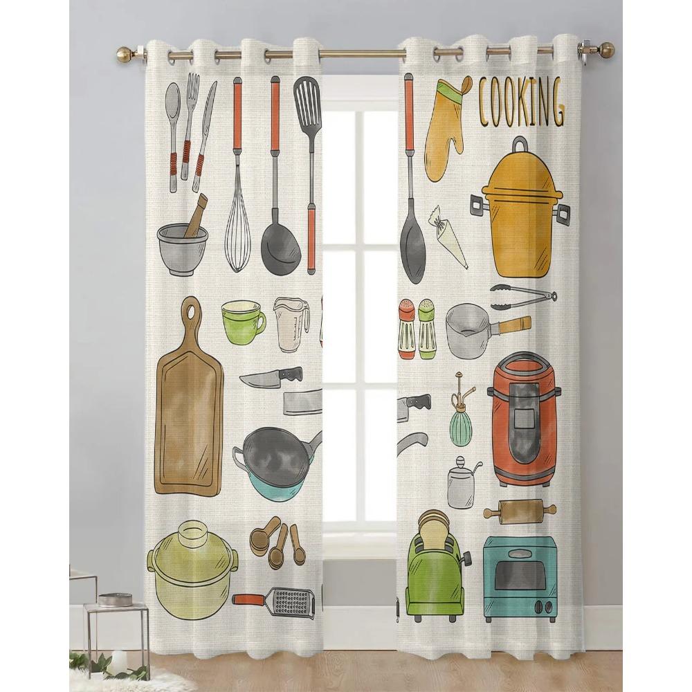 Kitchen Cooking Tools Sheer Drapes for Bedroom Living Room Decoration Window Curtain for Kitchen Curtain Panels