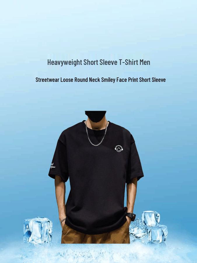 Camiseta Masculina Plus Size Manga Curta Gola Careca Estampa Smiley - Tendência de Verão