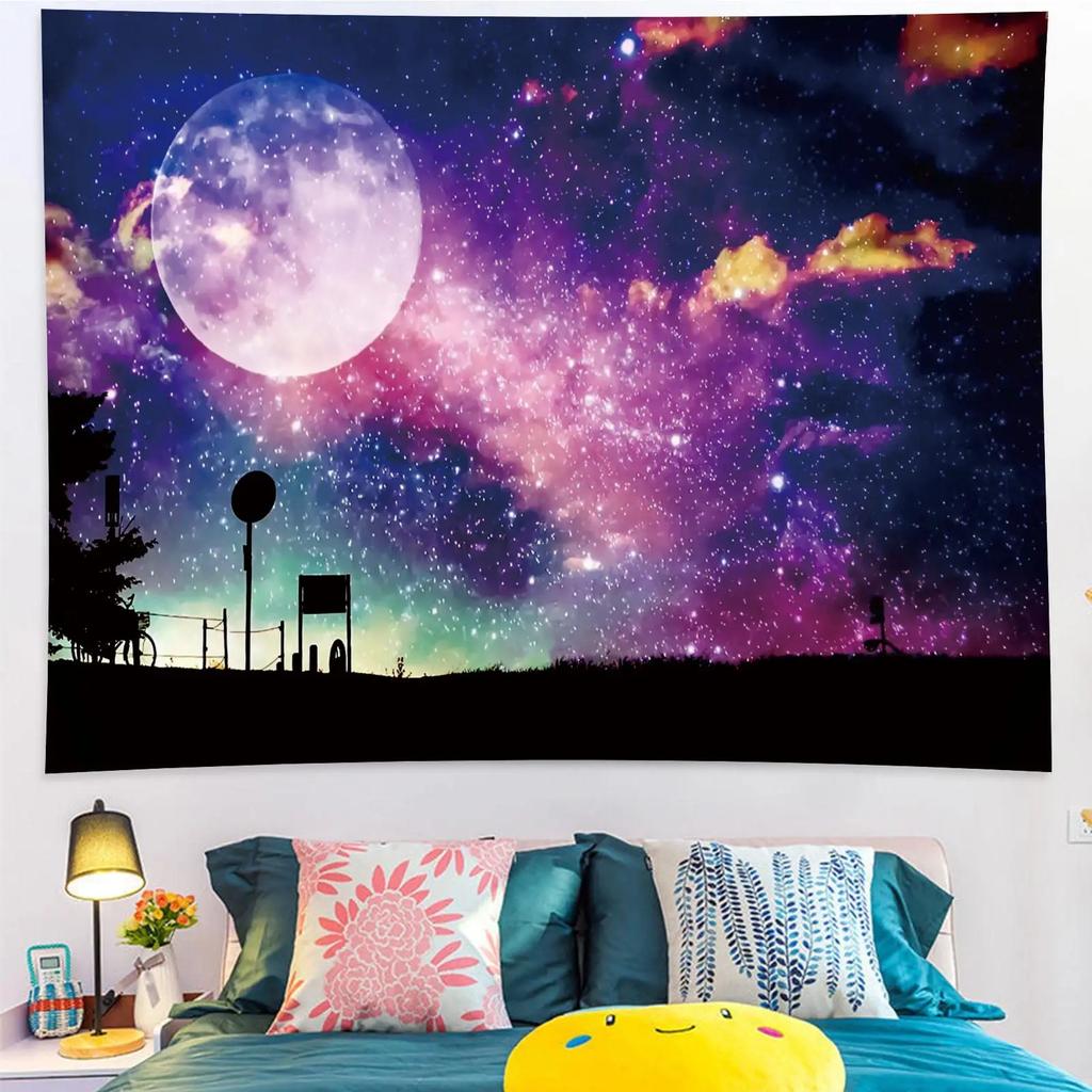 Full Moon Tapestry Galaxy Tree Starry Sky Mystic Psychedelic Art Tapestry bedrooms macrame wall hanging room decor aesthetic