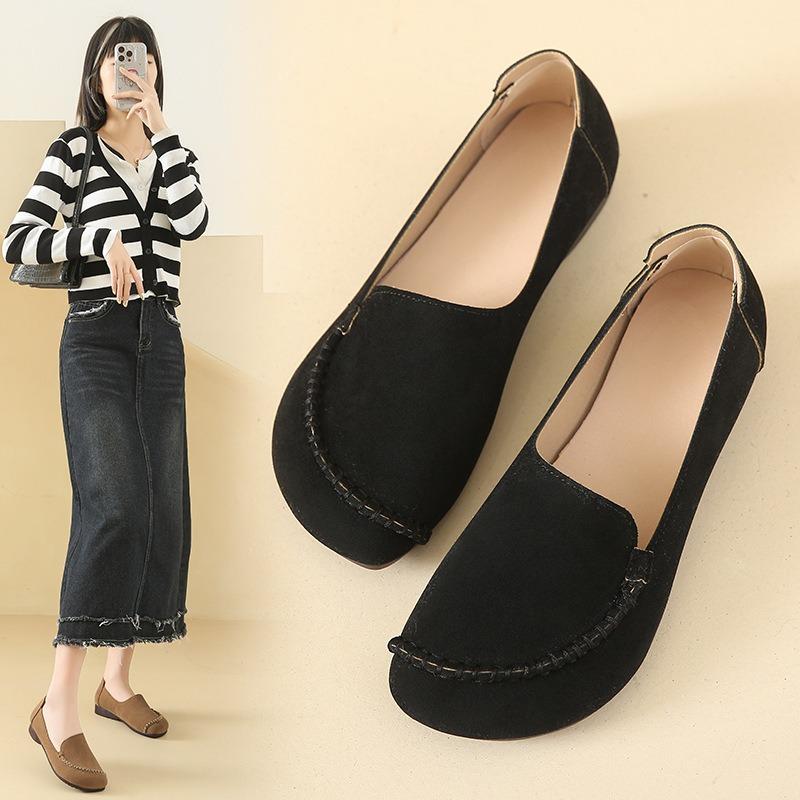 Old Beijing cloth shoes women's large size - 4 one-pedal flat-soled maternity shoes autumn leather soft-soled mother