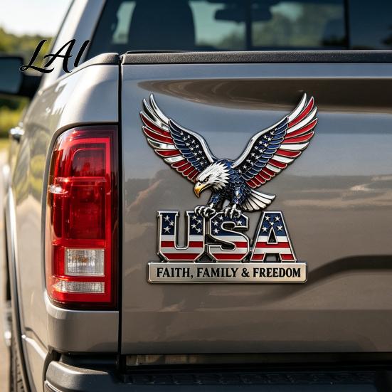 Forte Adesivo Decalcomania Auto USA Fede Famiglia & Libertà Emblema Metallico Aquila