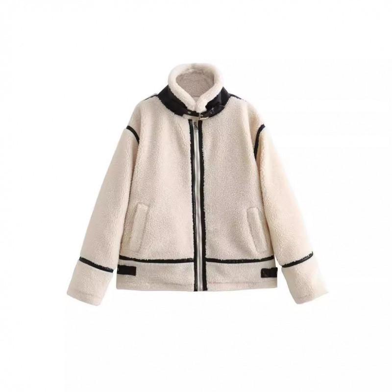 Europäisch-Amerikanischer Damen-Motorradmantel aus Lammwolle & Leder - Herbst/Winter 2023 Edition