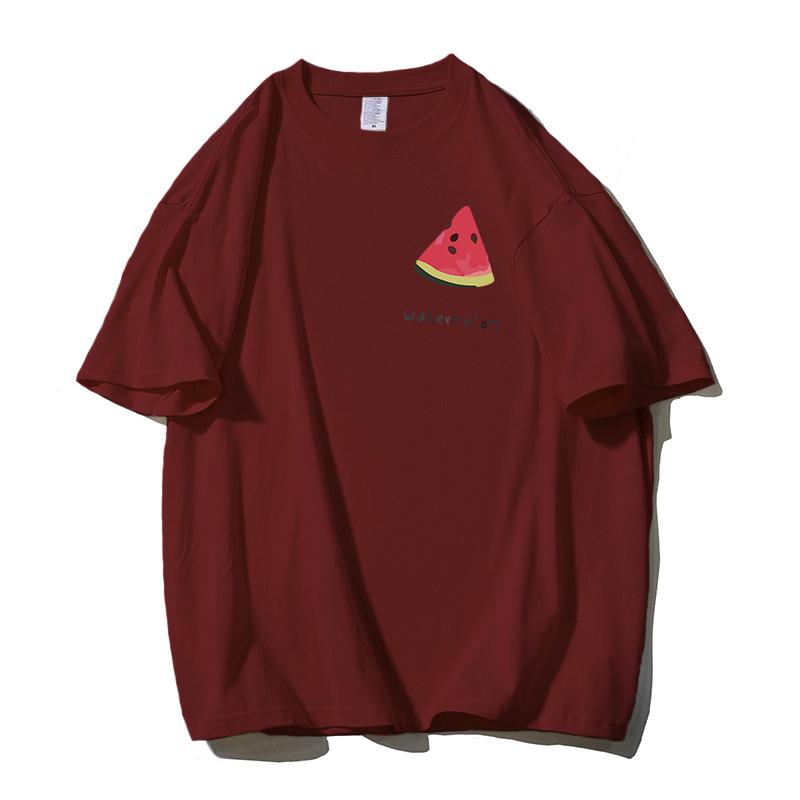 

Shellsuning, летние повседневные хлопковые футболки с круглым вырезом, женские милые футболки с рисунком арбуза, женские простые модные свободные топы с короткими рукавами для девочек 3XL вино красного