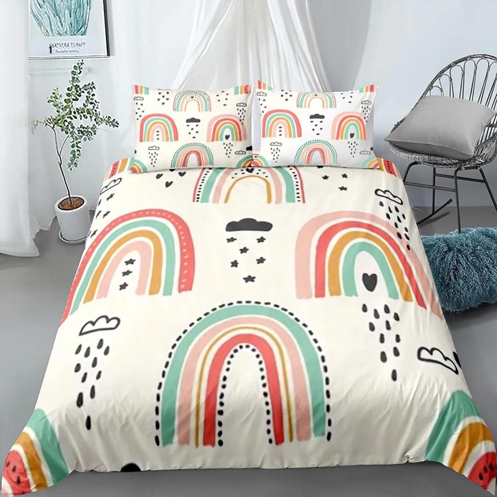 Rainbow Duvet Cover Purple Sky for Girls Women Romantic Gifts Clouds Cartoon Style Quilt Cover Bedroom Decorations Queen Size