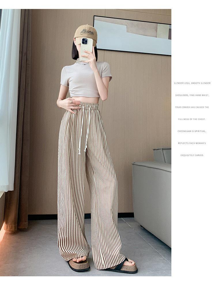 2025 Frühling/Sommer Damen High Waist Schwarz & Weiß Gestreifte Weitbein Freizeithose