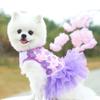 Dog Princess Dress Flower Printing Multi-layer Net Yarn Cotton Round Neck Teddy Wedding Skirt for Summer