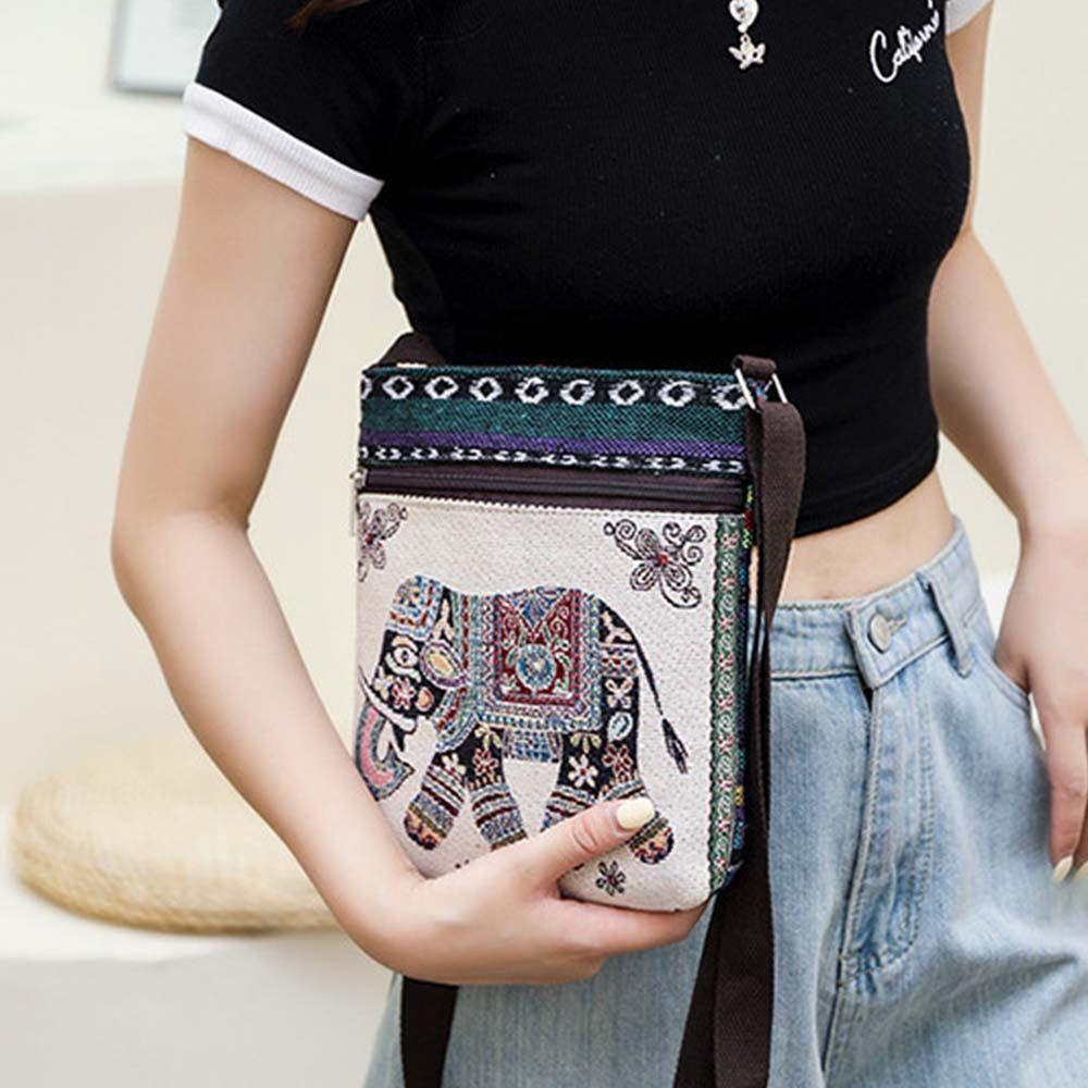 Butterfly Cute Elephant Cloth Bag Embroidery Animal Shoulder Bag  Grocery Handbags