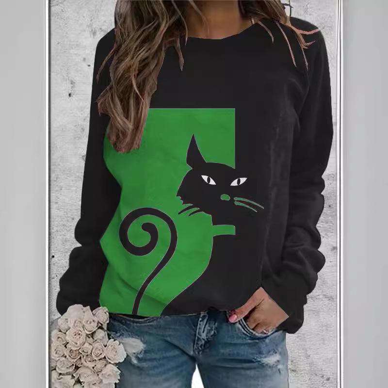 Ethnic-Style Japanese Mallow Wave Print Sweatshirt with Round Collar - 2024 Autumn/Winter Collection
