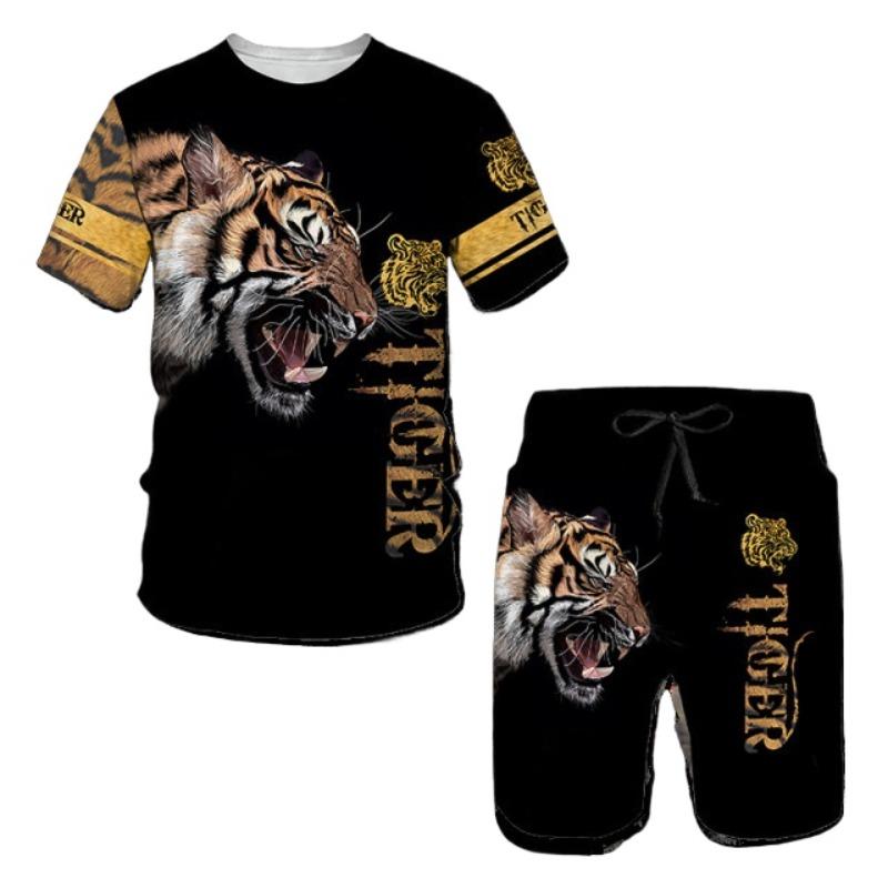 Summer 3D Printed T-shirt Set Fashionable Men's Lion Sportswear Top Casual Shorts Sport Wear Men’s