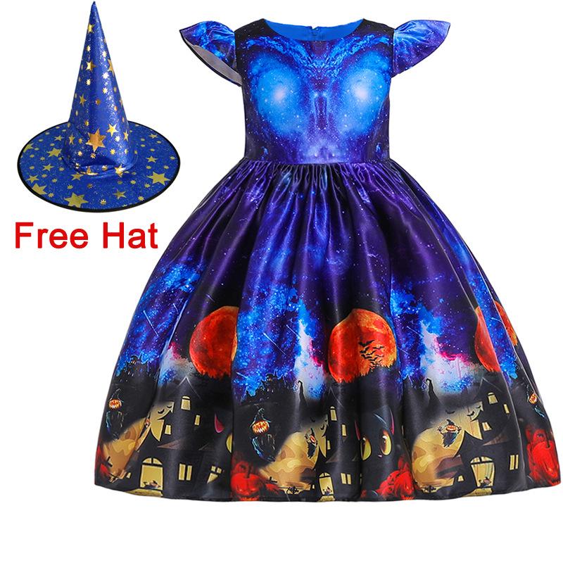 Kids' Halloween Witch Cosplay Cartoon Print Dress