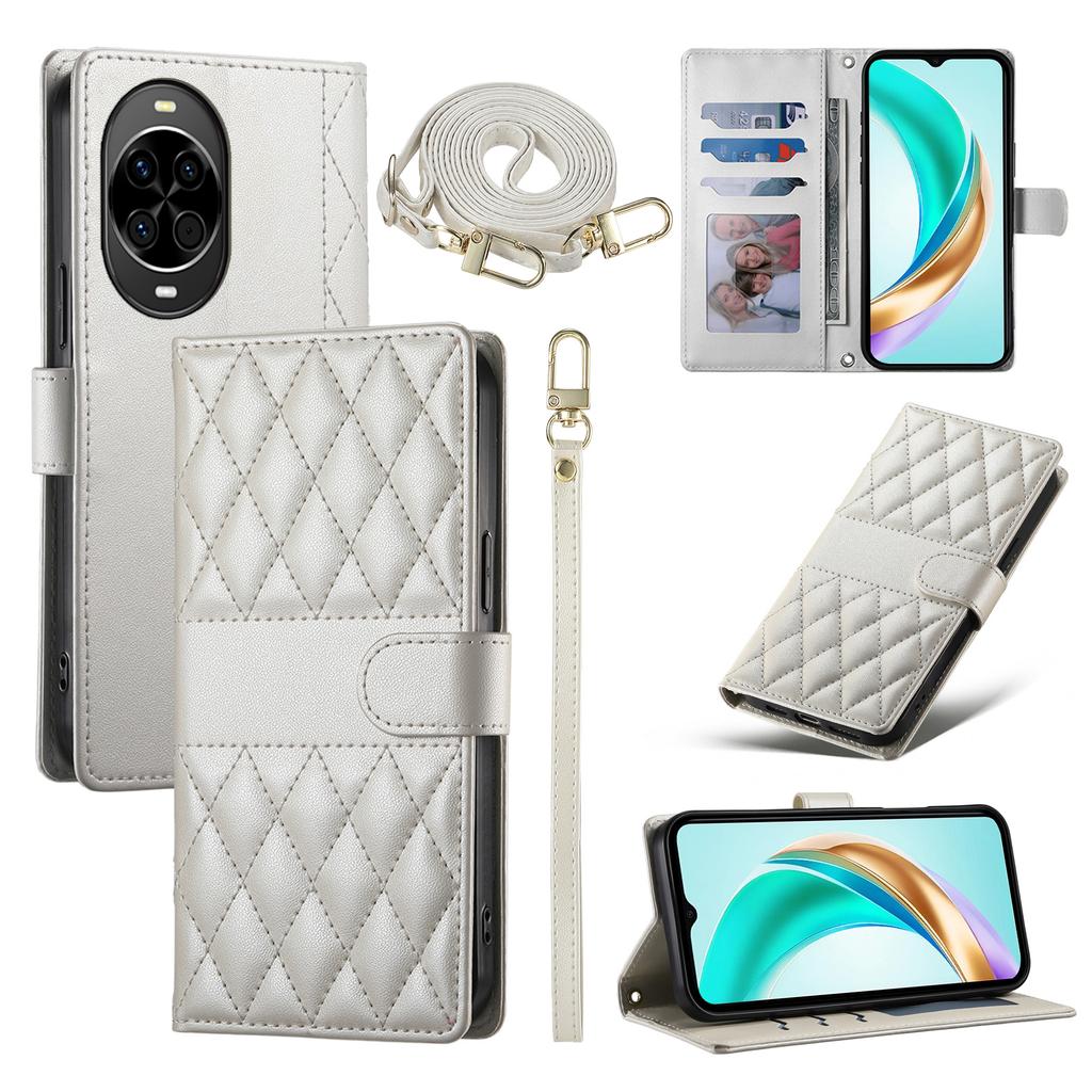 For Huawei Nova 14 5G Case Rhombus Stitching Wallet Stand Leather Phone Cover with Long/Short Strap