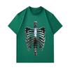 Men's 100% Cotton Crew Neck Short Sleeve T-Shirt, Metallic Skeleton Rib Cage Print Casual Comfortable Summer Tee for Daily Street Wear