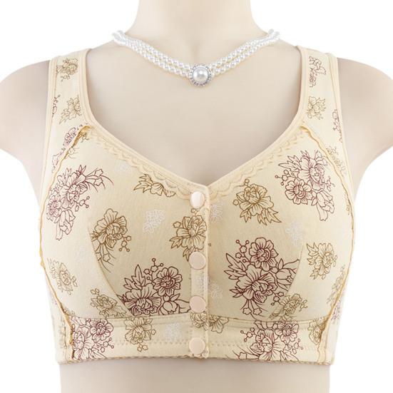 Damen Sport-BH Träger Knopf vorne Kabellos Guter Halt Blumendruck Elastische Schulter Atmungsaktiv Stoßfest Push-up