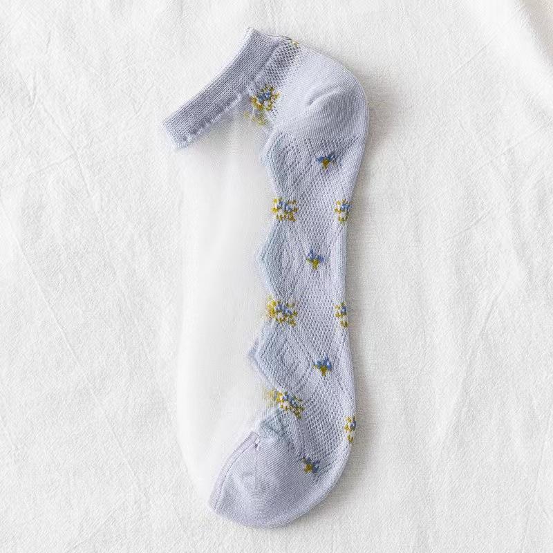 1Pcs Women Fashion Summer Glass Stockings Women Thin Stockings Small Floral Card Silk Socks Transparent Color Cotton Socks
