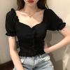 French Style Collarbone V-neck Knitted Sweater for Summer Plus Size Women's Short Sleeved T-shirt