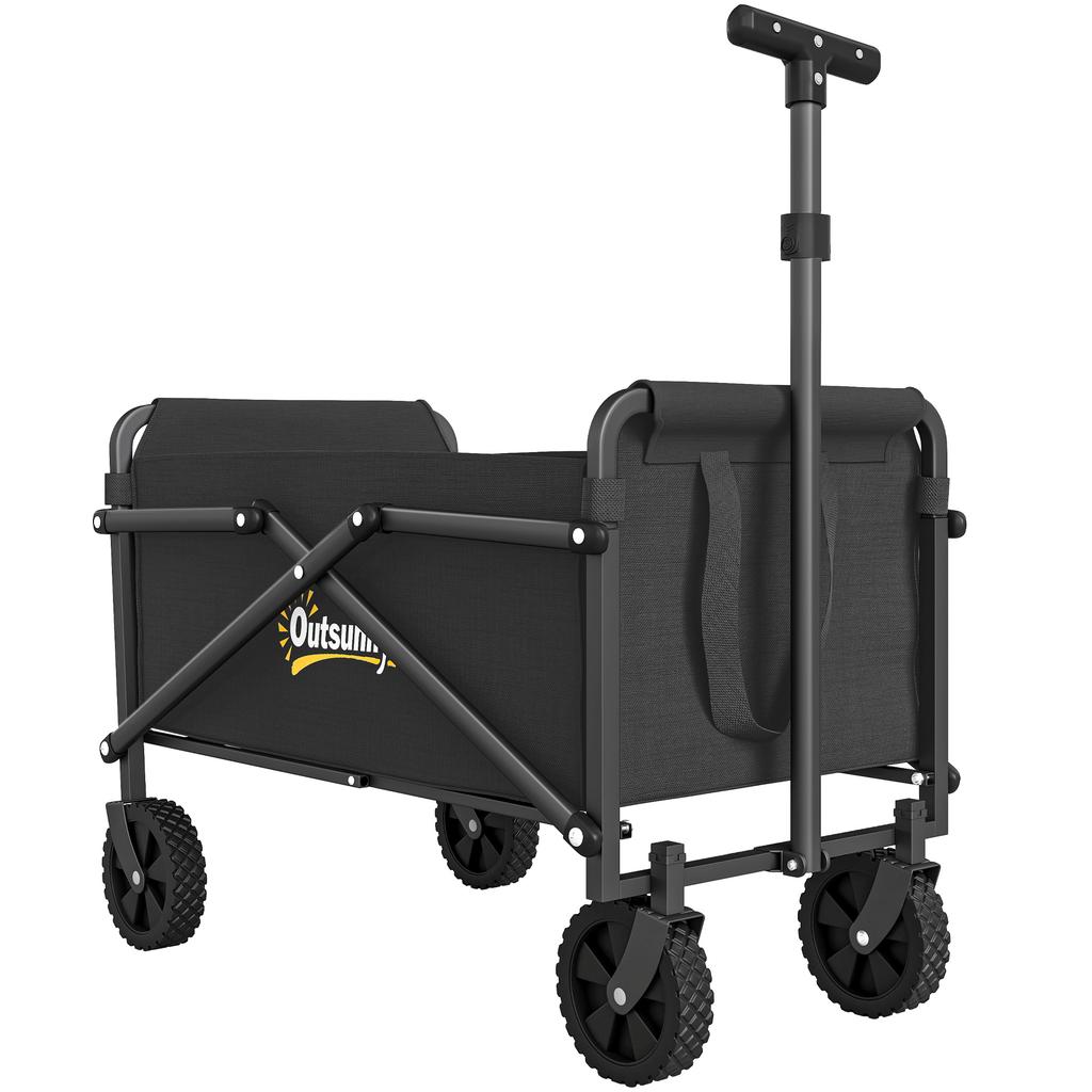 Wagon Foldable Hand Cart 360 degrees Garden Cart with Adjustable Handle Beach Cart up to 60 kg for Sport Shopping Black