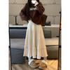 Women's High Waist Corduroy A-Line Mid-Length Skirt with Lace - Autumn/Winter 2025