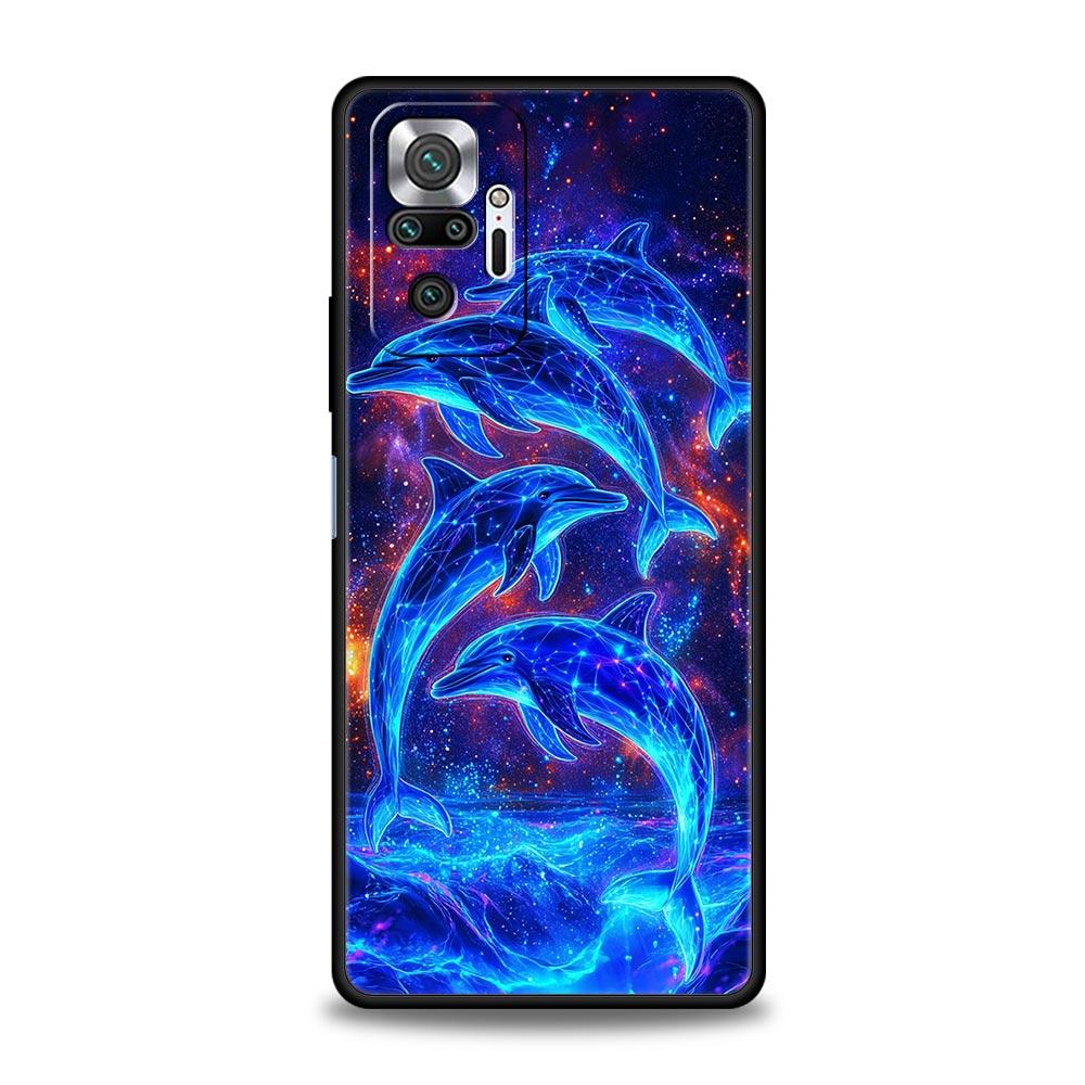 Ocean Animal Cute Dolphin Sea Turtle Phone Case For Xiaomi Redmi Note 14 13 5G 10 11 12 Pro Plus 4G 14C 13C 12C 10C Black Cover