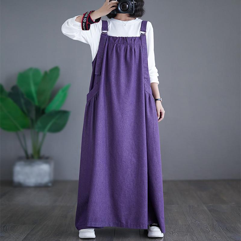 Übergroßer Herbst Denim Langes Träger Latzkleid Ärmellos Mode Damenkleider Lässig Locker Slip Damenkleid