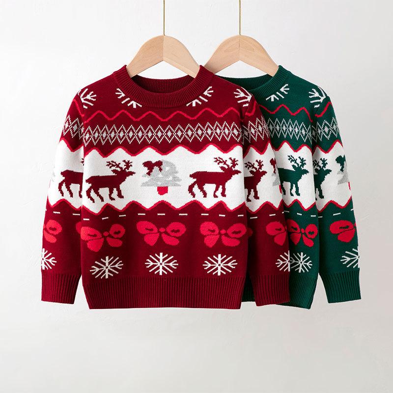 New Children's Christmas Sweater Collection: Girls' and Boys' Autumn/Winter Cartoon Pullover Knitwear