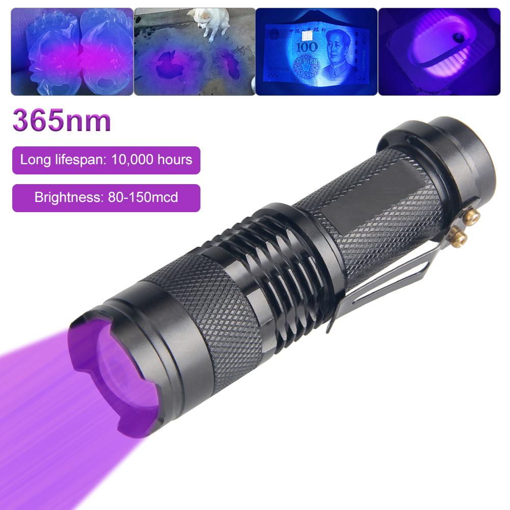 Mini SK68 Zoomable LED Flashlight Waterproof Green/Red/White/UV 365nm/395nm Torch Clip Pen Inspection Beam Light 3 Modes Lantern