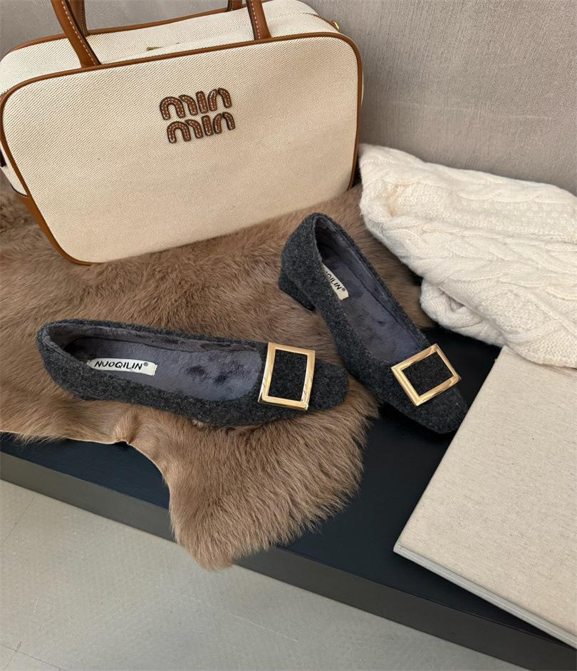 Mori Ship--Temperament commuter low-heeled shoes 2025 autumn new round head versatile thick-heeled single shoes women's square buckle work shoes