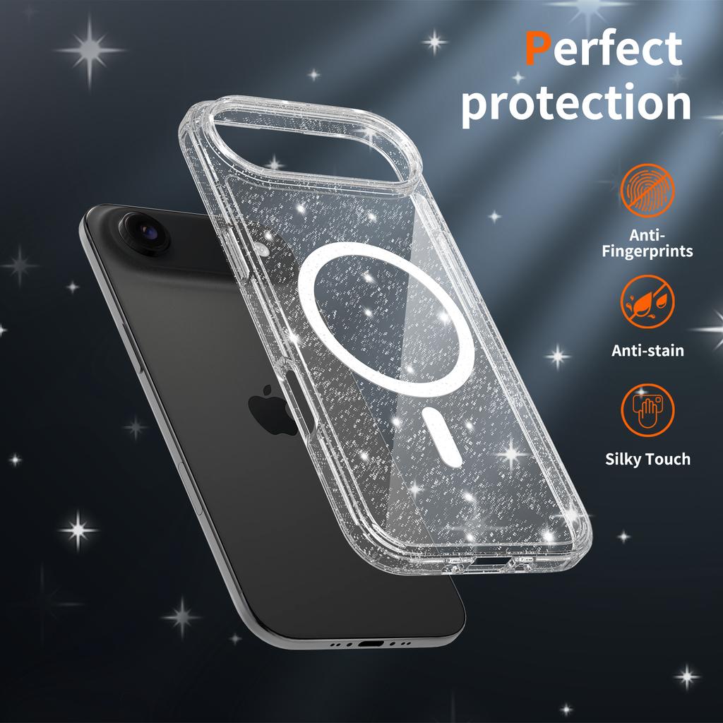 Glitter Clear Case For Magsafe iPhone Air 17 Pro Max iPhoneair 17Pro Mag Safe Women Girl Shockproof Protective Shiny Sparkle Phone Cover Accessories