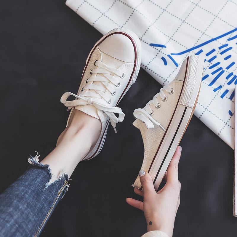 

Ленивые парусиновые туфли, бисквитные туфли, полукомплект женской обуви, новая летняя студенческая корейская версия, One Foot Kick, ленивые туфли без каблука 40