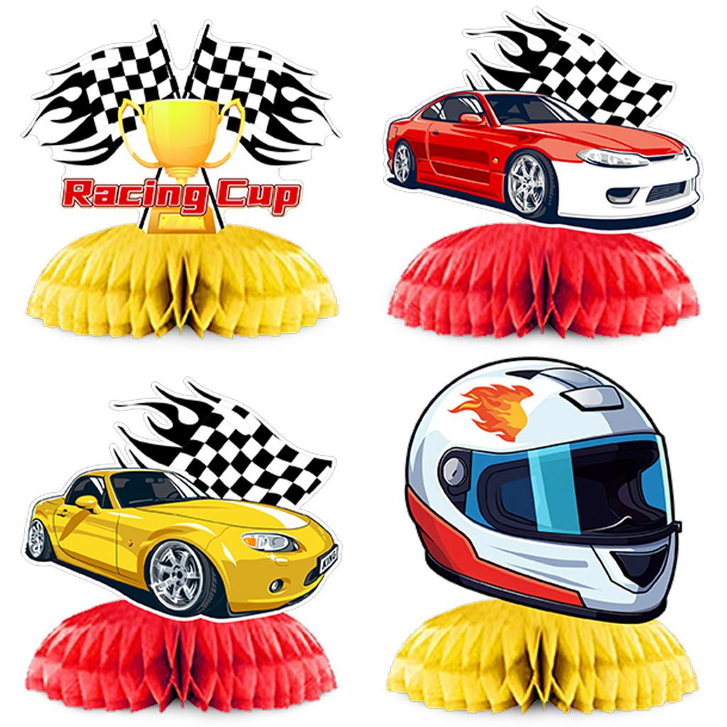 Children'S Birthday Party Arrangement Decoration Racing Theme Black And Red Flag Cake Plugin Honeycomb