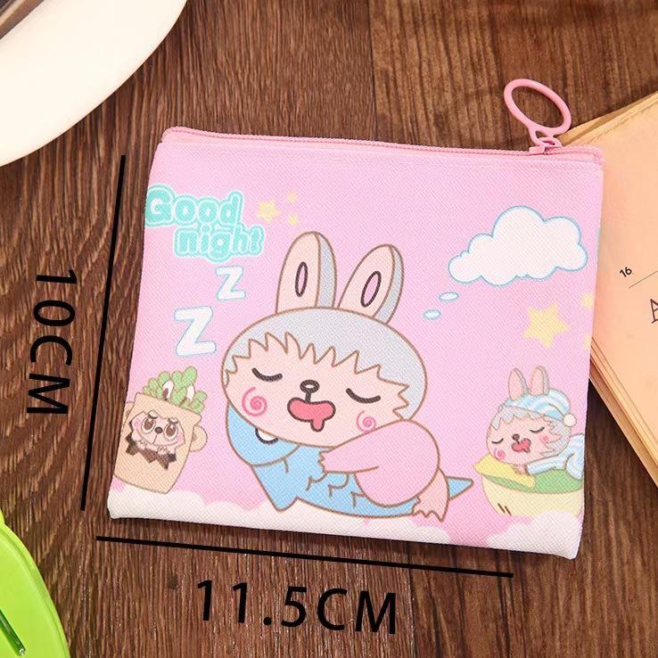 Portamonete Labubu mini borsa, porta carte per bambini, borsa portatile in PU per cuffie, piccola borsa portaoggetti da viaggio