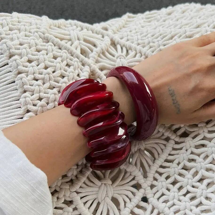 Salircon Богемные Красные Акриловые Смоляные Массивные Браслеты-Браслеты Женские на Руку Модные Неправильные Геометрические Шармы Широкие Хип-Хоп Браслеты-Манжеты Ювелирные Изделия
