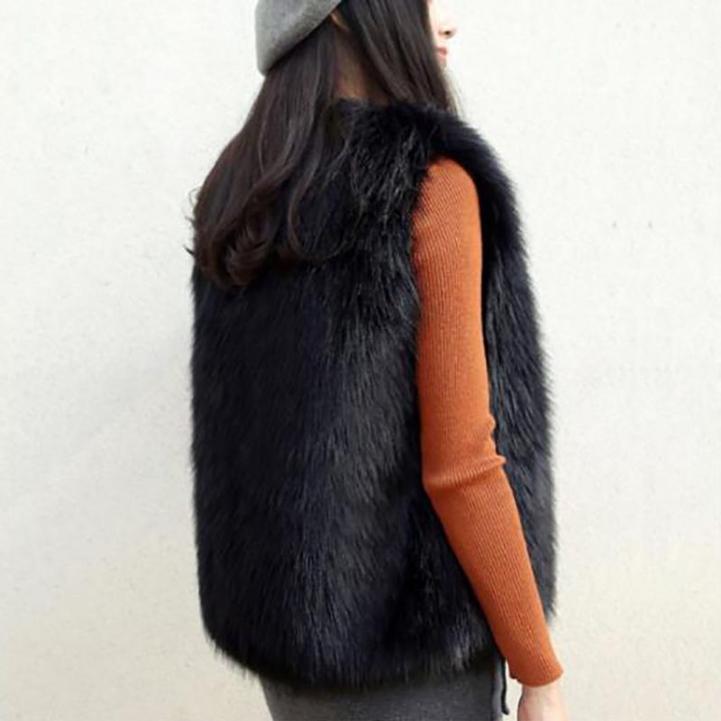 Winter Women Faux Fur Vest Coat Female Warm Cotton White Black Gray Fur Vest Jacket Solid V-neck Casual Sleeveless Coats