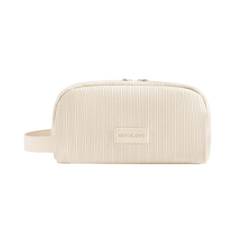 

New Corduroy Travel Makeup Bag Portable Zipper Cosmetic Bag with Handle Large Capacity Toiletry Bag for Women бежевый