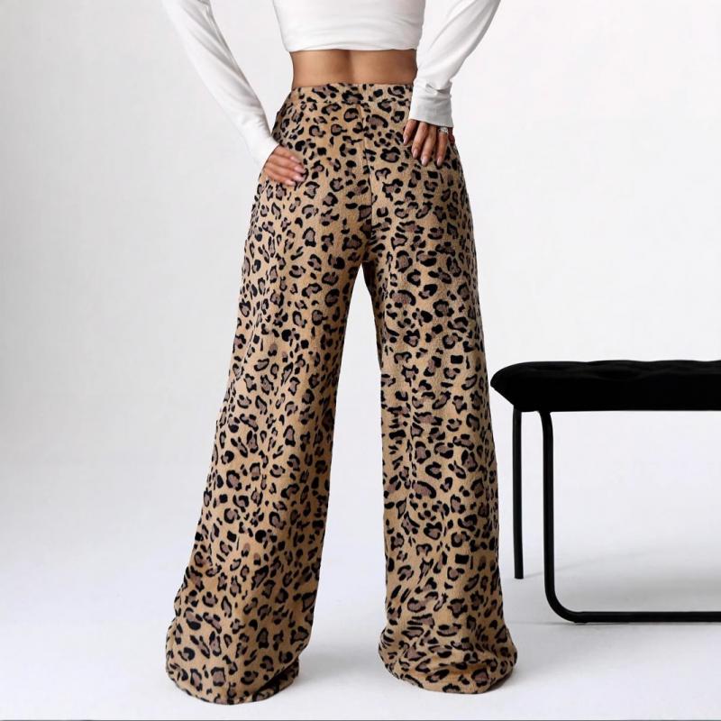 2026 New Arrival: Elegant Leopard Print Wide-Leg Trousers with Stretch Waistband